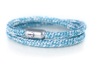 neptn boatswain double rope bracelet with magnetic anchor engraved clasp and light blue and white rope