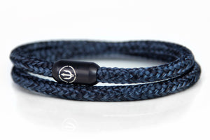 neptn boatswain double rope bracelet with magnetic black trident clasp and black and graphite color rope