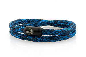 Double navy and royal blue rope bracelet for men with black stainless steel clasp with anchor engraving | NEPTN