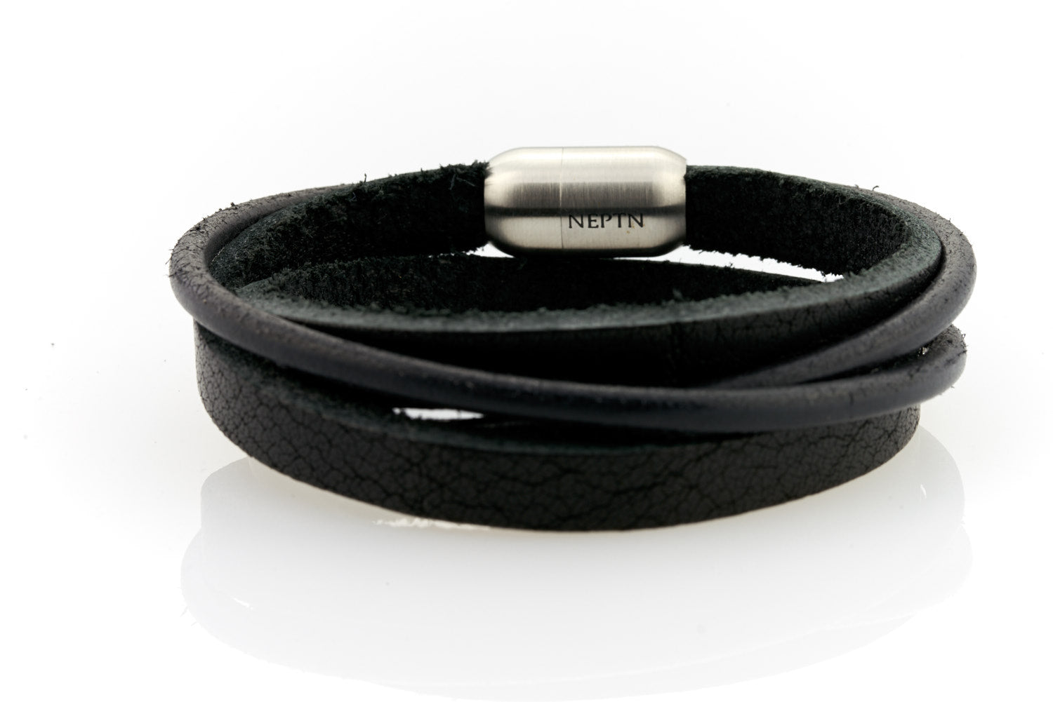 NEPTN Leather Bracelet Sailor Pro Steel 8 - Black Leather  Braided, Size Large (Wrist Circumference 7-7.5): Clothing, Shoes & Jewelry