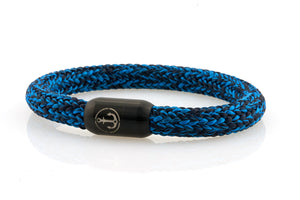 Thick navy and royal blue rope bracelet for men with black stainless steel clasp with anchor engraving - NEPTN